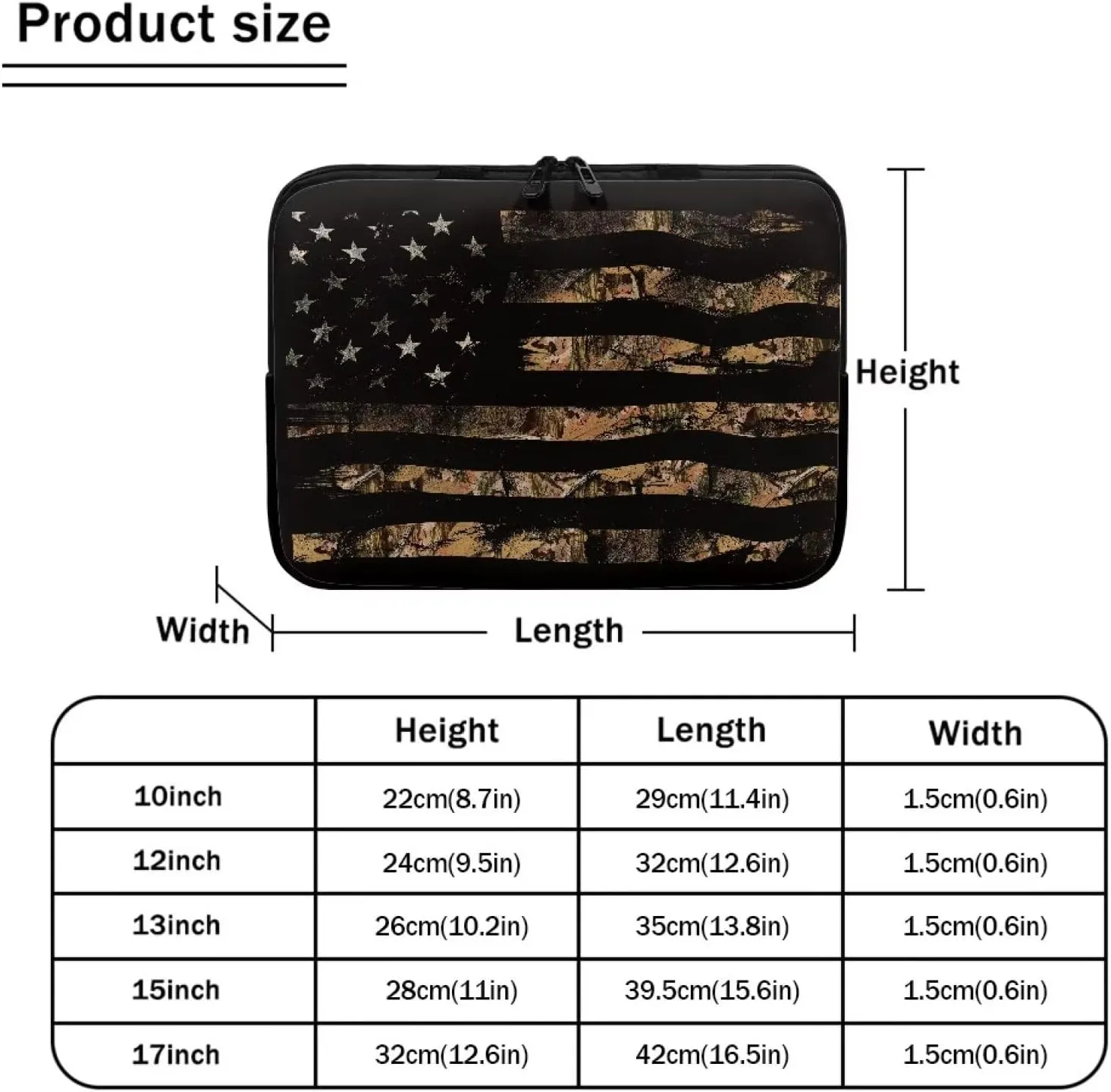 American Flag Printed Laptop Briefcases for Women Men, Water Resistant Computer Bag Shockproof Laptop Case Bag with Zipper, Camo Hunting Printed 10 Inch Computer Carrying Cover
