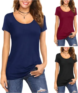 Amoretu Women's Scoop Neck Short Sleeve Tees Cotton T Shirts Blouses Tops