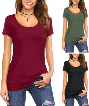 Amoretu Women's Scoop Neck Short Sleeve Tees Cotton T Shirts Blouses Tops