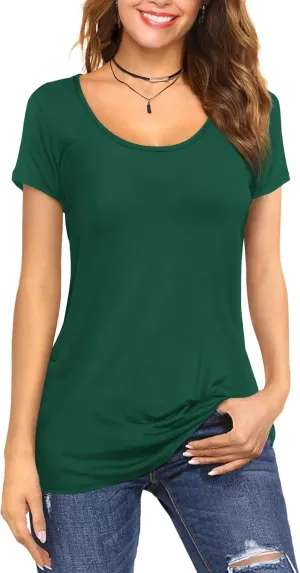 Amoretu Women's Scoop Neck Short Sleeve Tees Cotton T Shirts Blouses Tops