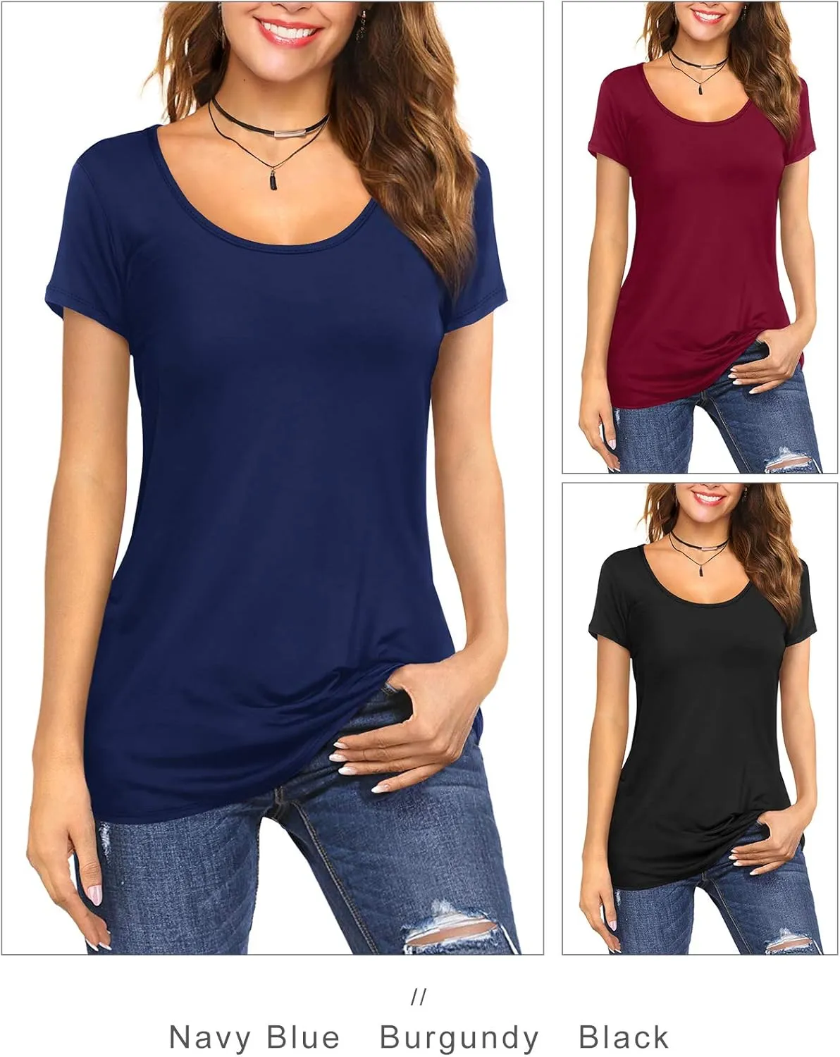 Amoretu Women's Scoop Neck Short Sleeve Tees Cotton T Shirts Blouses Tops