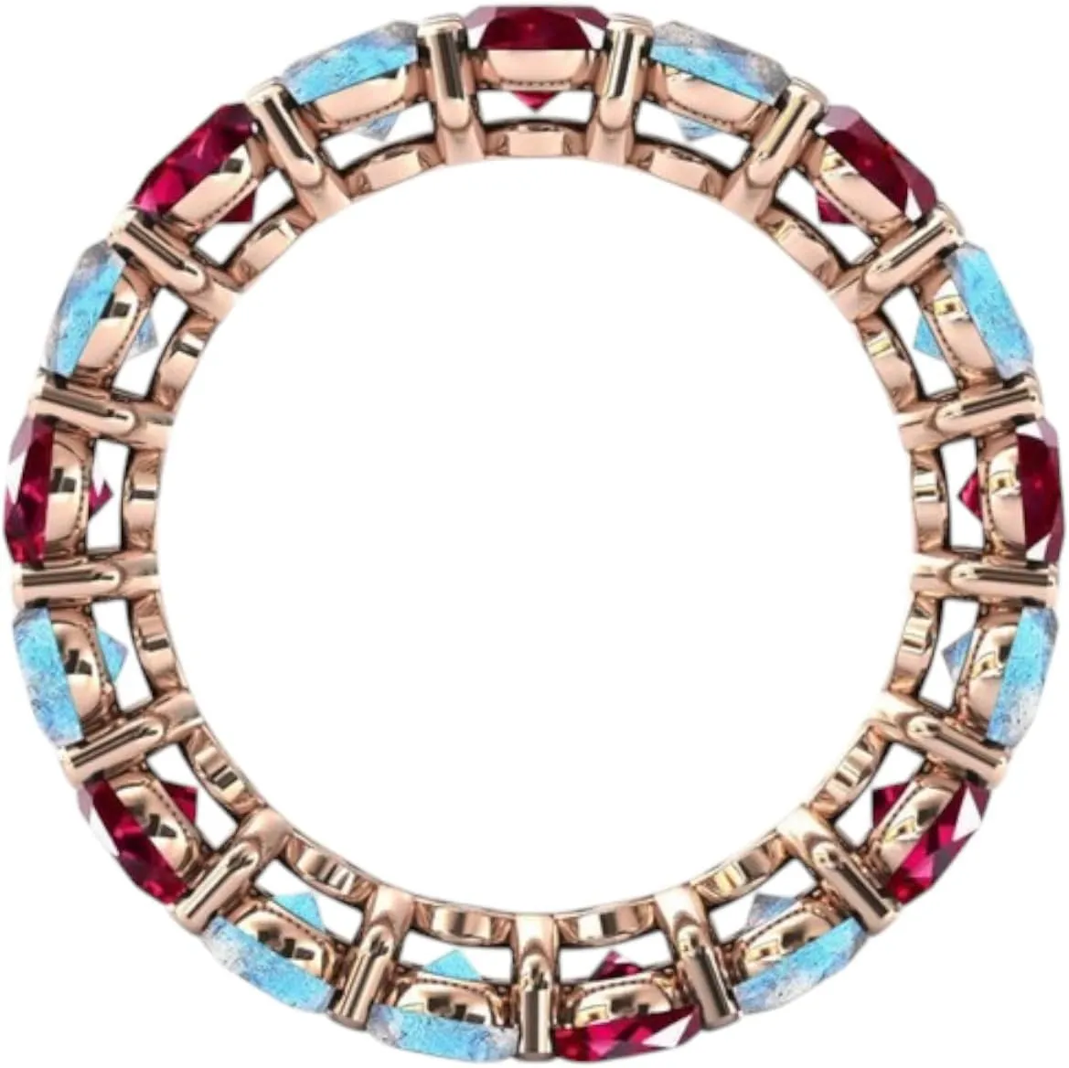 Art Deco Red Ruby & Rainbow Moonstone Eternity Engagement Band Luxury Antique Band Unique Cluster Red & Blue Gemstone 925 Sterling Silver Handmade Jewelry