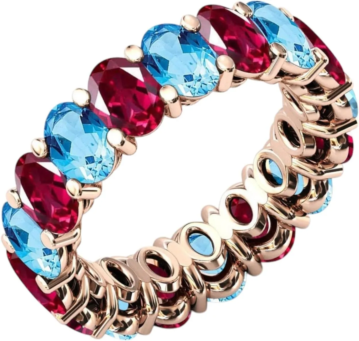 Art Deco Ruby & Sky Blue Topaz Eternity Engagement Band Luxury Antique Band Unique Cluster Red & Blue Gemstone 925 Sterling Silver Handmade Jewelry