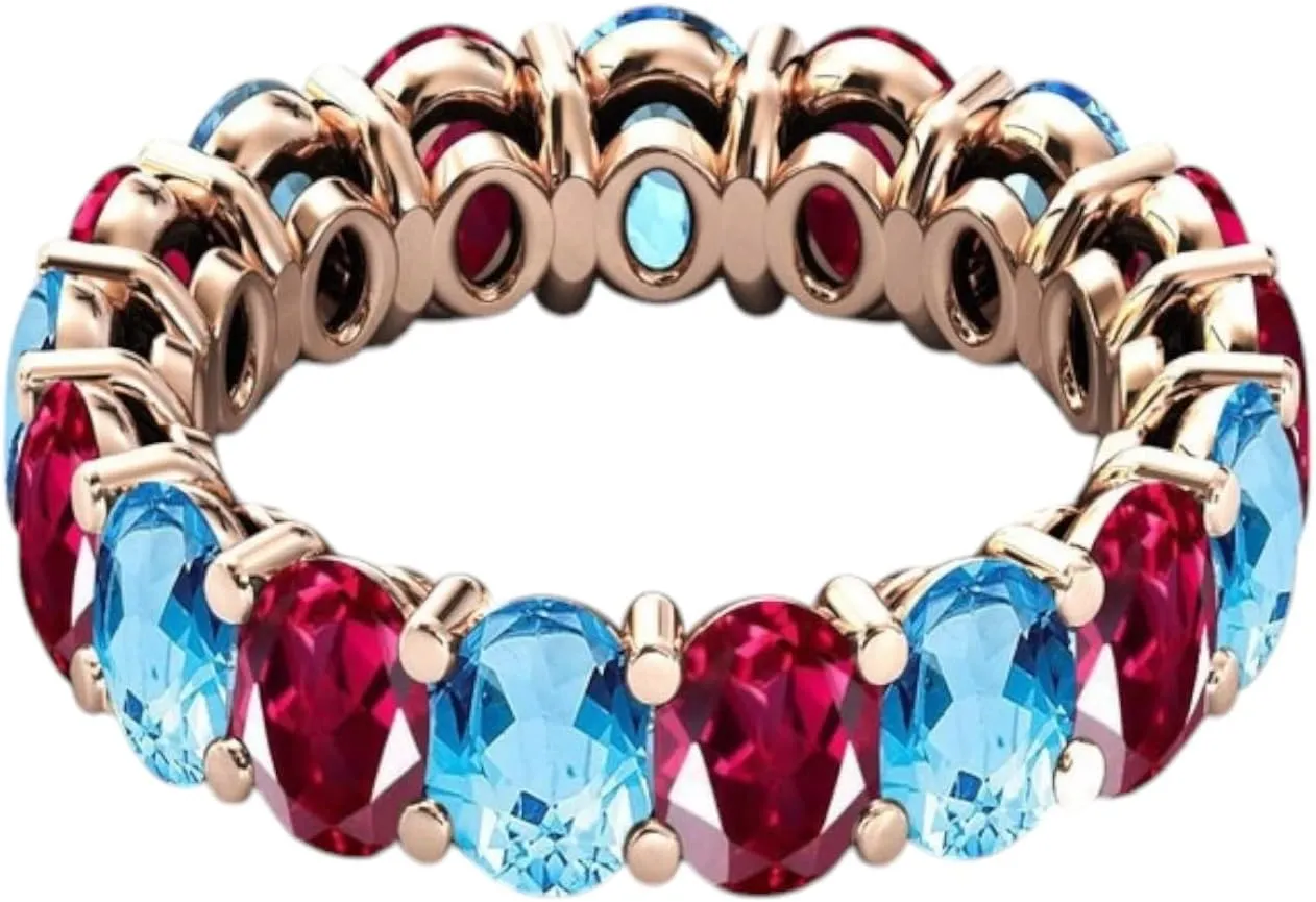 Art Deco Ruby & Sky Blue Topaz Eternity Engagement Band Luxury Antique Band Unique Cluster Red & Blue Gemstone 925 Sterling Silver Handmade Jewelry