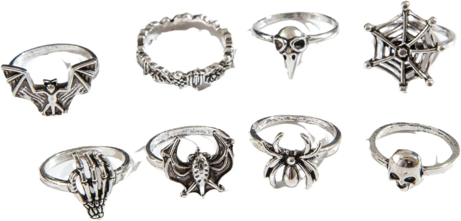 Atiptu Vintage Gothic Knuckle Rings Set for Women Stackable Joint Finger Rings Skeleton Skull Rings Hallowmas Rings Set Snake Rings Bats Spider Chunky Rings Jewelry