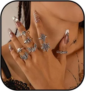 Atiptu Vintage Gothic Knuckle Rings Set for Women Stackable Joint Finger Rings Skeleton Skull Rings Hallowmas Rings Set Snake Rings Bats Spider Chunky Rings Jewelry