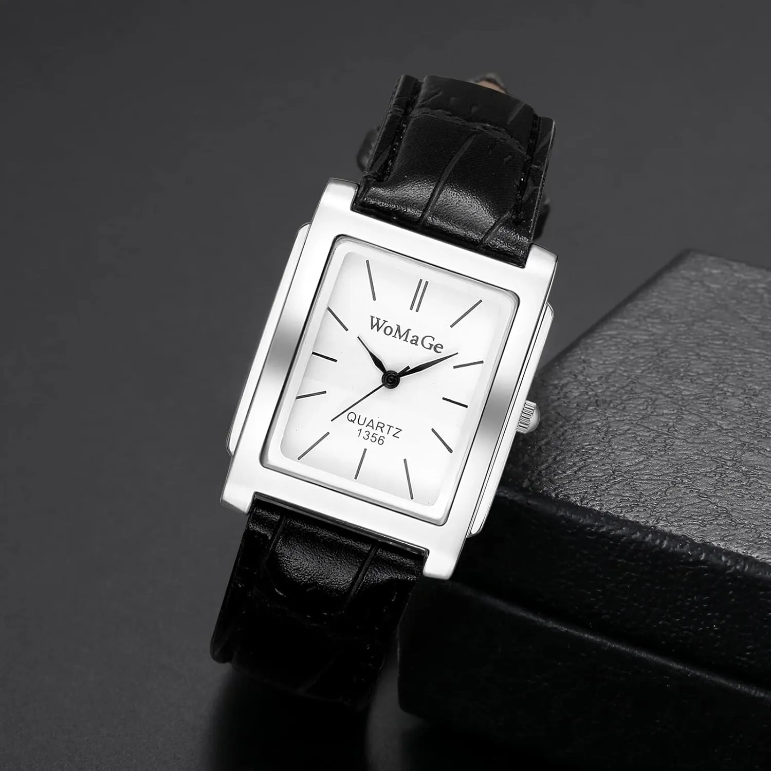 Avaner Men's Square Watch, Vintage Leather Cuff Watch, Roman Numeral Analog Quartz Wristwatch, Leather Strap Classic Retro Watch