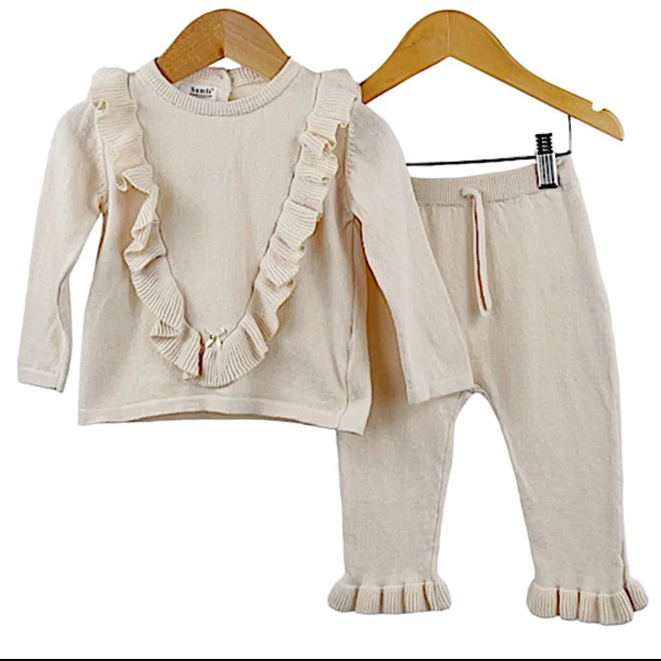 Baby Girl Chevron Ruffle Frill Set Beige