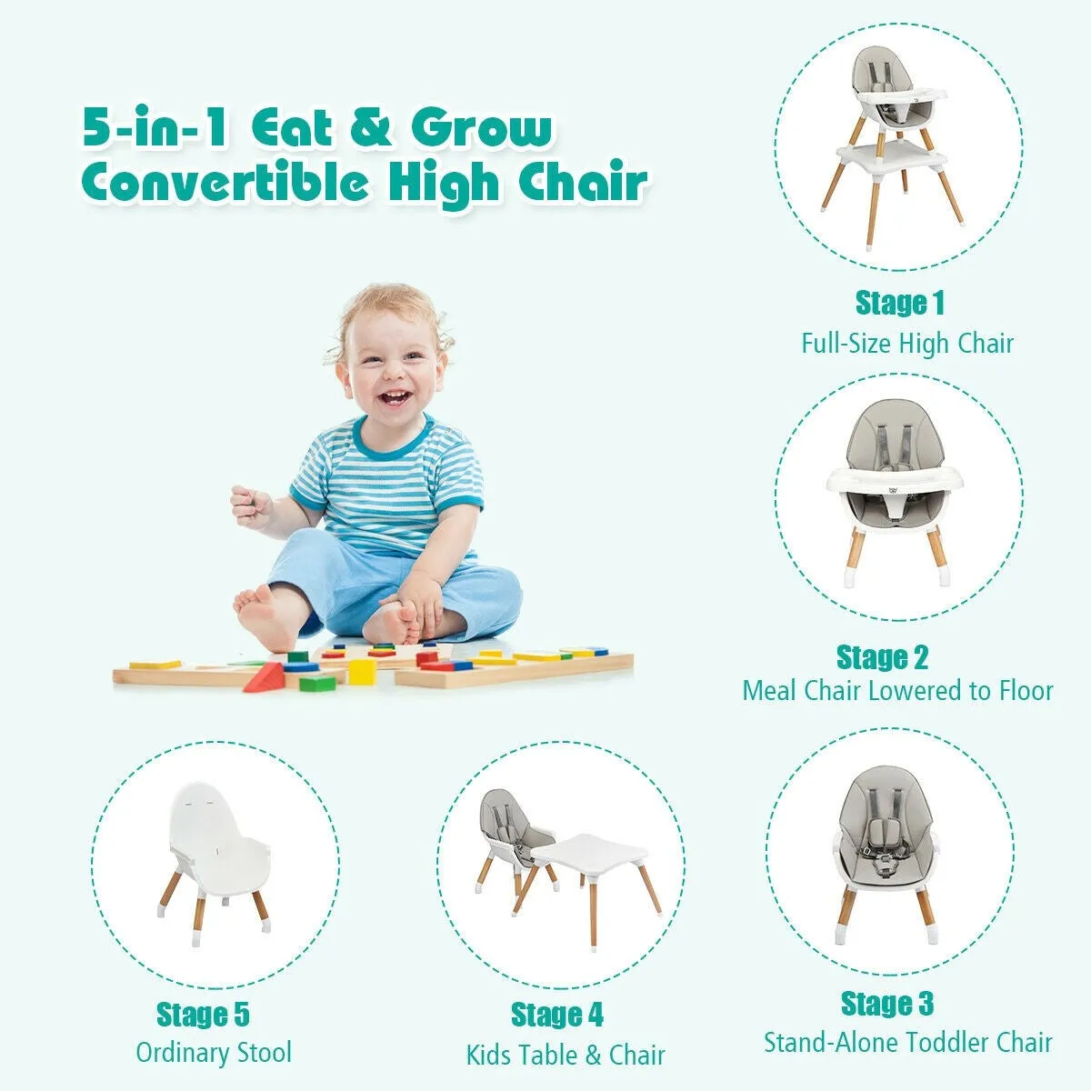 Babyjoy 5-in-1 High Chair - Grey