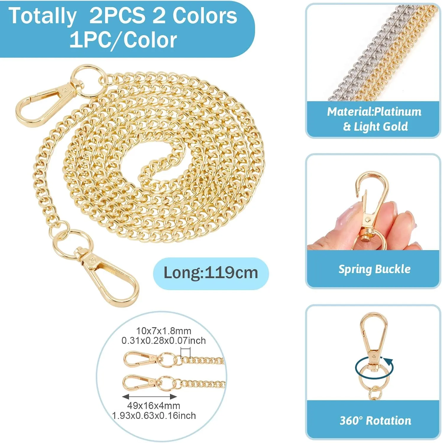 Bag Chains Straps Purse Chain Straps with Alloy Swivel Clasps for DIY Purse Handbag Purse Straps Replacement