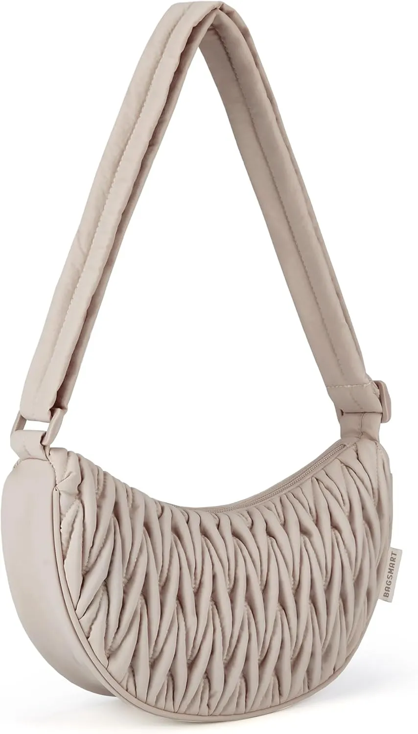 BAGSMART Nylon Crossbody Bags for Women, Quilted Crossbody Purses Crescent Shoulder Bag Hobo Handbags with Adjustable Strap