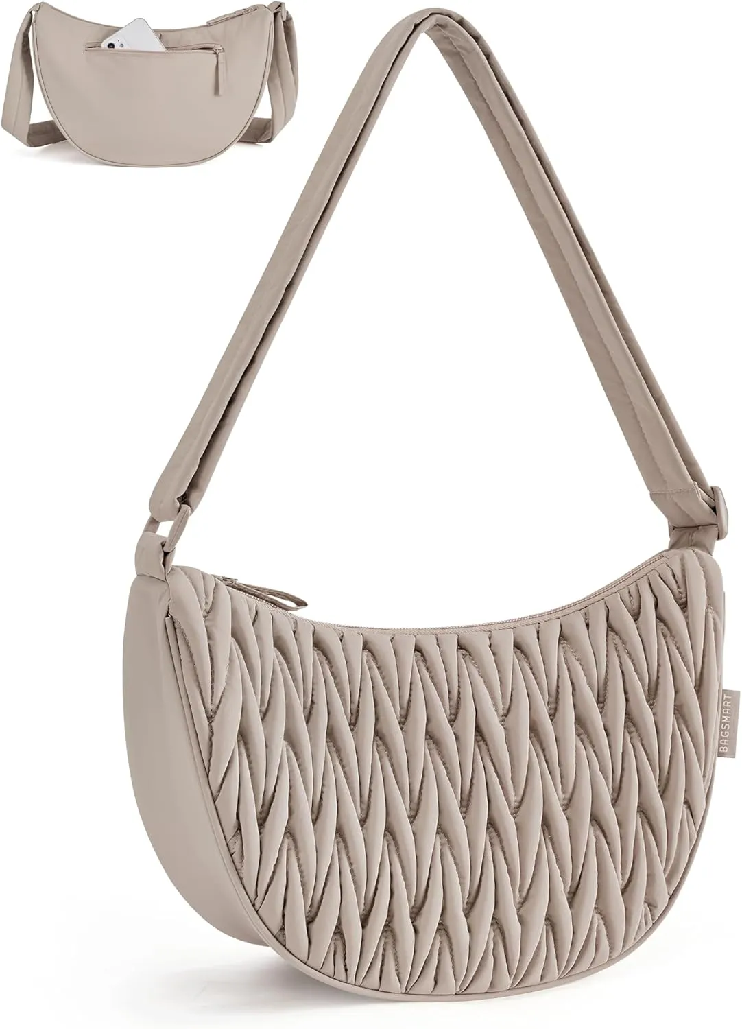 BAGSMART Nylon Crossbody Bags for Women, Quilted Crossbody Purses Crescent Shoulder Bag Hobo Handbags with Adjustable Strap