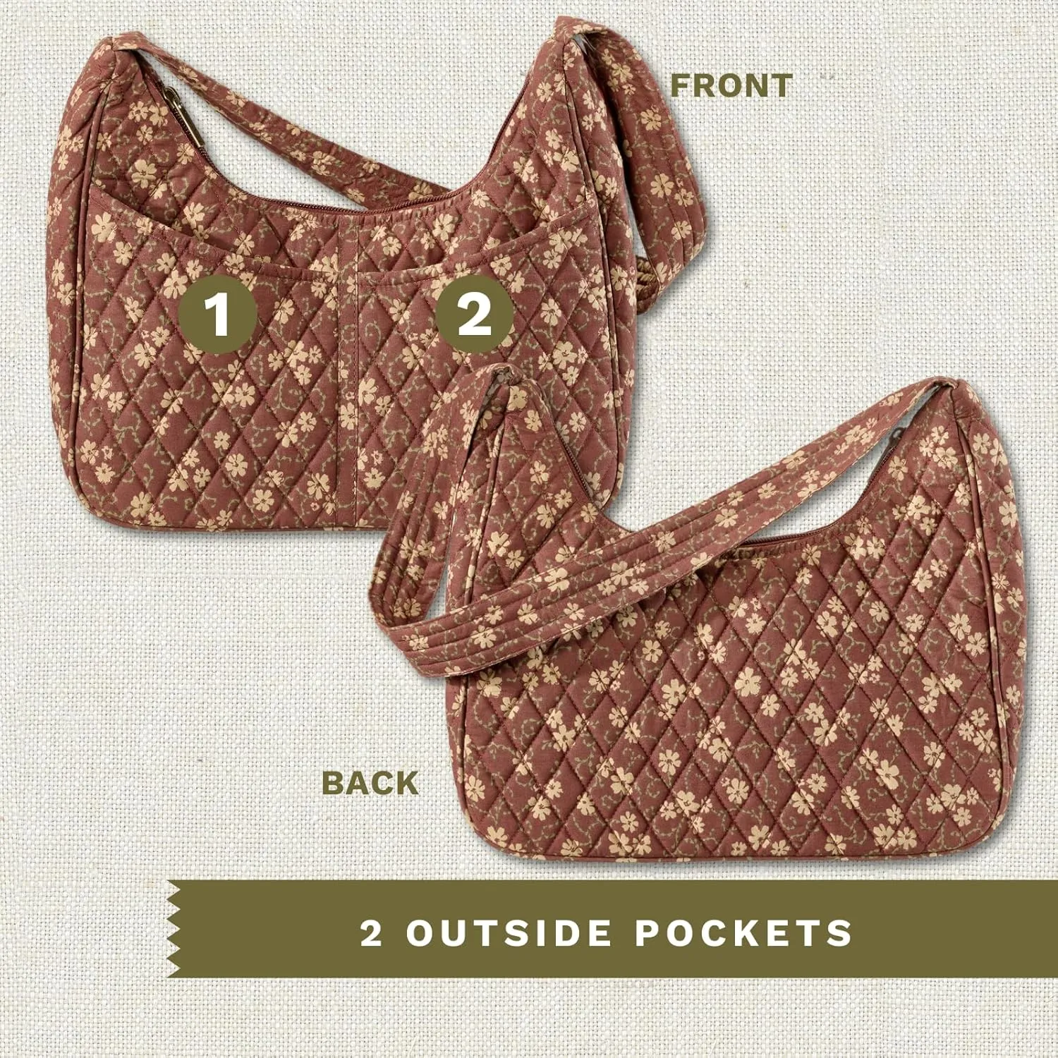Bella Taylor Blakely - Hobo Shoulder Bag for Women - Lightweight Quilted Fabric Purse with Pockets
