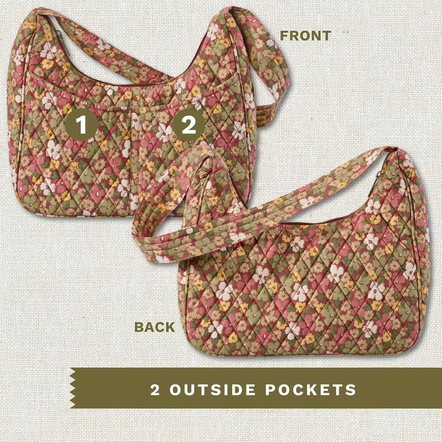 Bella Taylor Blakely - Hobo Shoulder Bag for Women - Lightweight Quilted Fabric Purse with Pockets