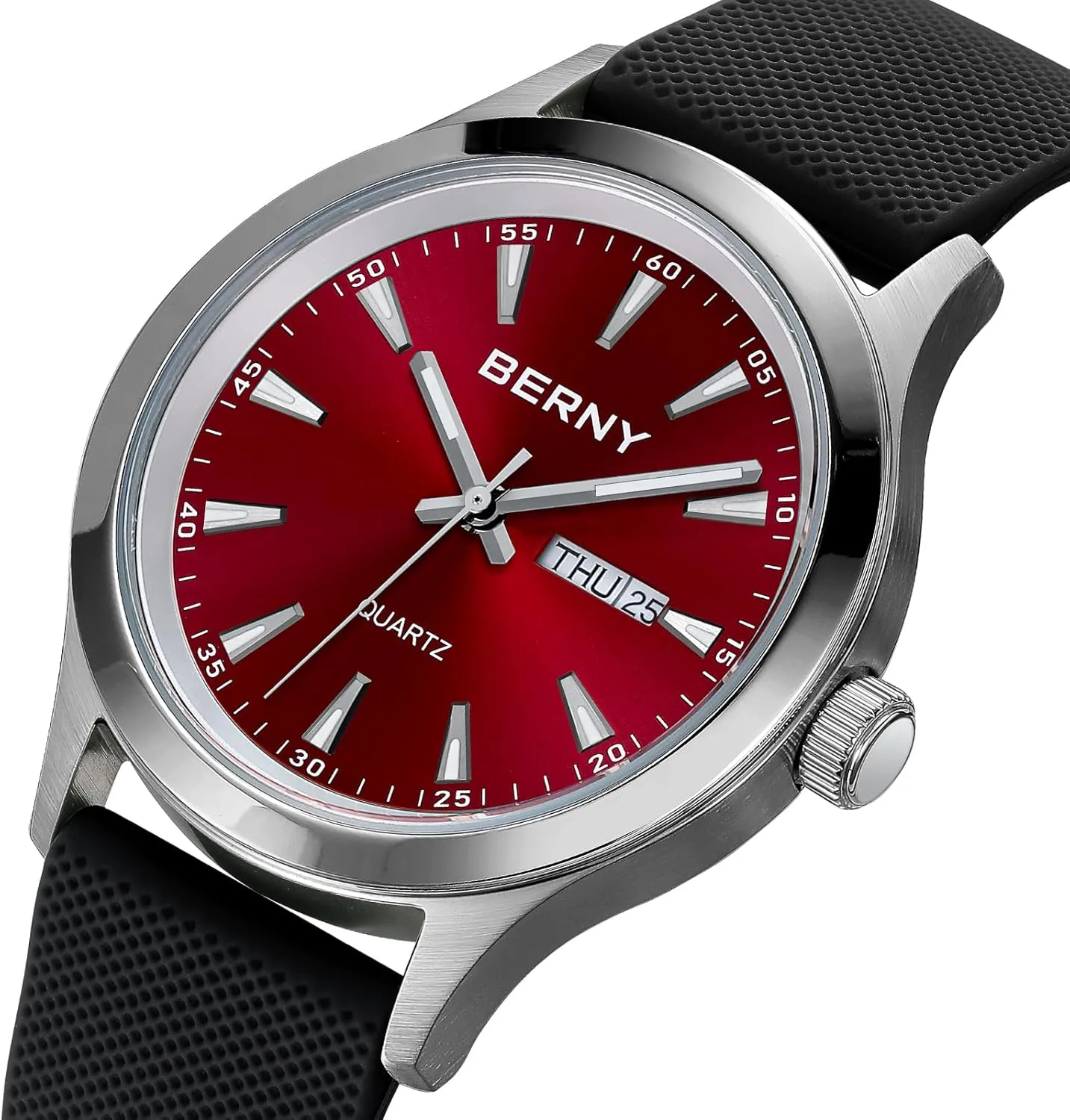 BERNY Quartz Watch for Men Miyota 2105 Movement Fashion Sports Wirstwatch 3ATM Waterproof Day Date Colorful Dials Quick Release Silicone Watch Band