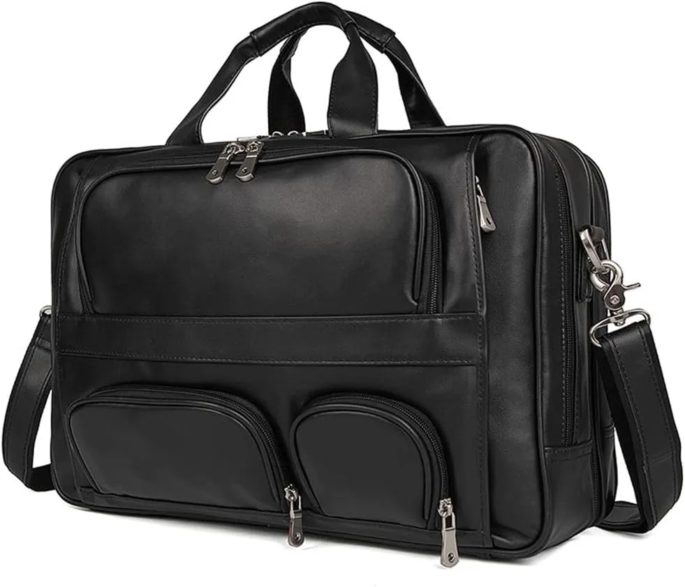 Big Large Coffee Black Brown Leather Men Briefcase Office Messenger Bags 17'' Laptop Portfolio (Color : Coffee, Size : One Size) (Black One Size)