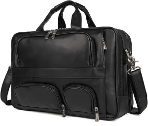 Big Large Coffee Black Brown Leather Men Briefcase Office Messenger Bags 17'' Laptop Portfolio (Color : Coffee, Size : One Size) (Black One Size)