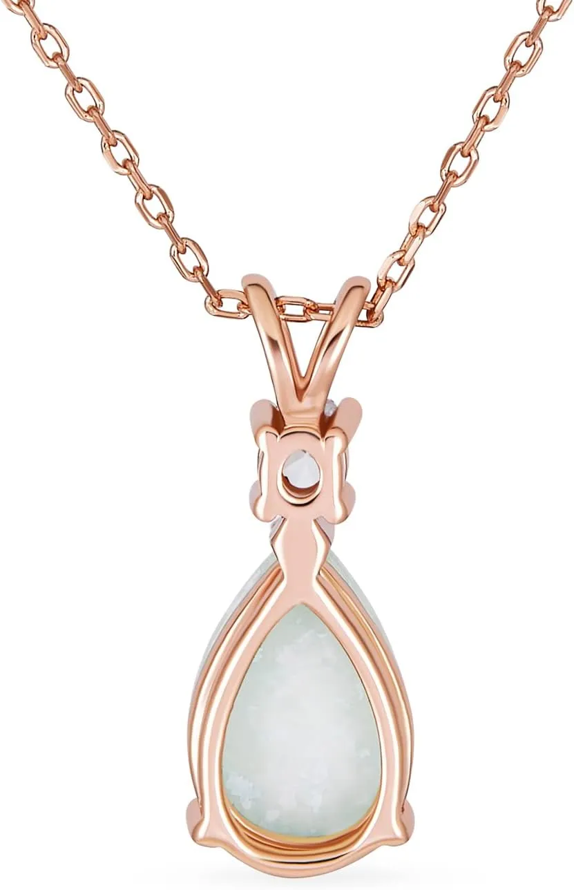 Bling Jewelry Classic Simple Gemstone CZ Infinity Accent 3-5CT Solitaire Teardrop White Rainbow Created Opal Pendant Necklace For Women Teen Rose Gold Plated .925 Sterling Silver October Birthstone