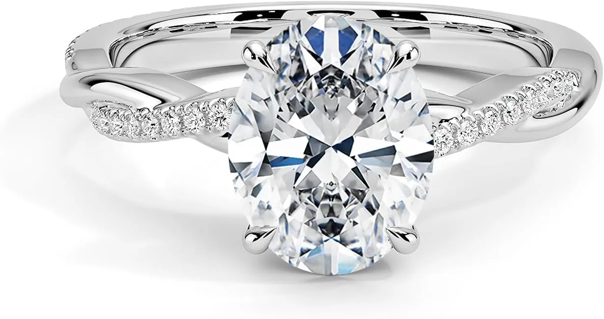 Blocaci Engagement Ring 1.0/2.0/3.0 CT Side Stones Moissanite Oval Engagement Rings for Women 10k 14k 18k White Gold Rose Gold Yellow Gold Free Engraving