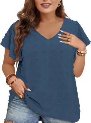 Blouses for Women Dressy Casual V Neck Ruffle Short Sleeve Flowy Tops Cute Summer Shirts Professional Business Tunic