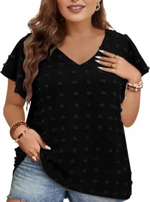 Blouses for Women Dressy Casual V Neck Ruffle Short Sleeve Flowy Tops Cute Summer Shirts Professional Business Tunic