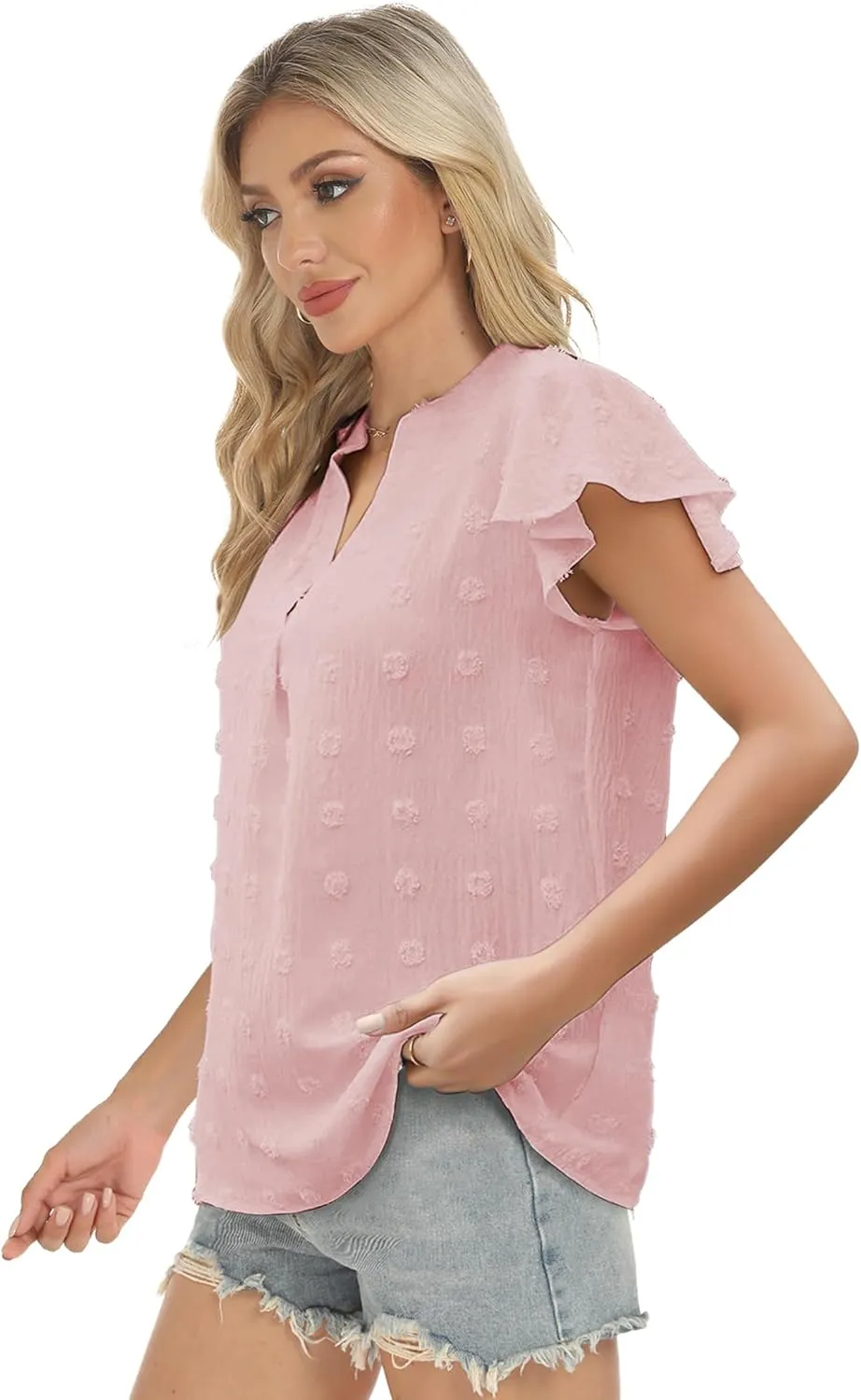 Blouses for Women Dressy Casual V Neck Ruffle Short Sleeve Flowy Tops Cute Summer Shirts Professional Business Tunic