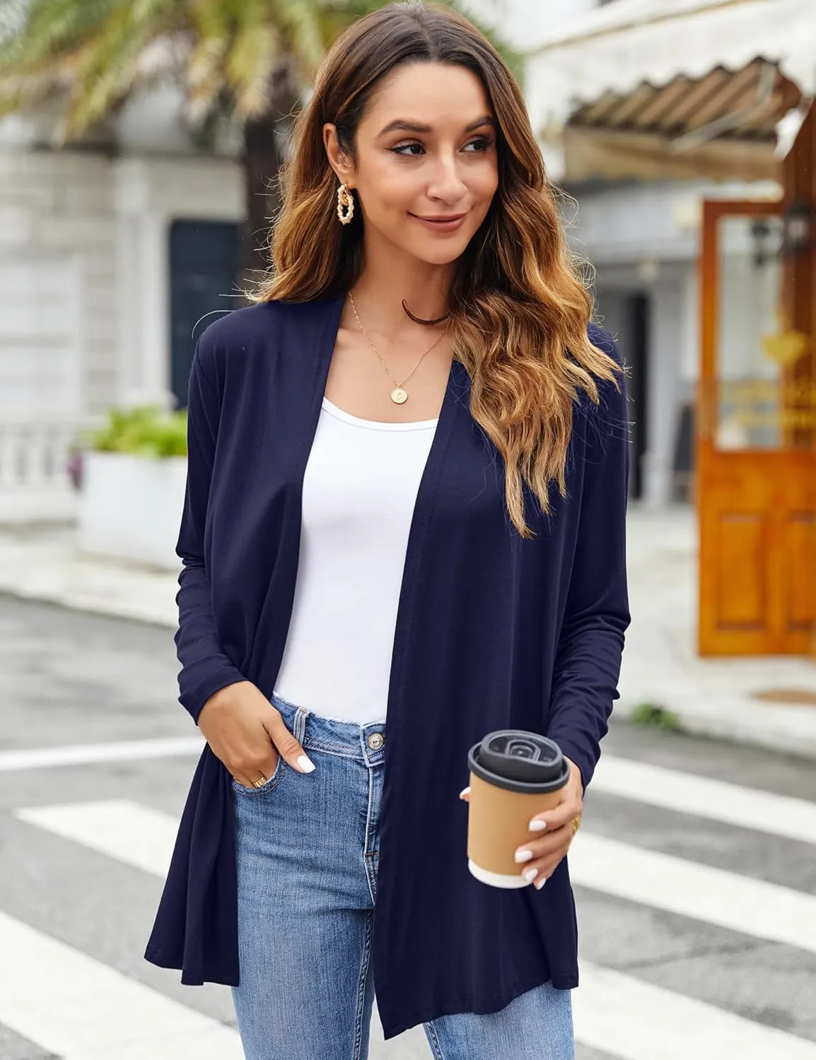 Bluetime Women Casual Lightweight Open Front Cardigans Soft Draped Long Sleeve Cardigans Dusters