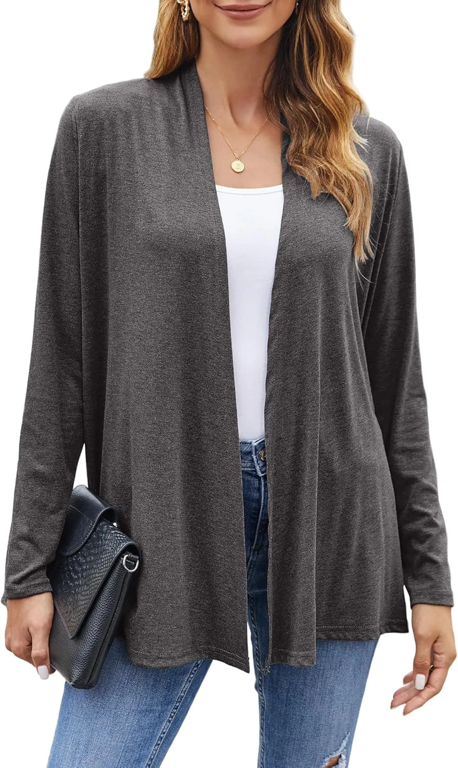 Bluetime Women Casual Lightweight Open Front Cardigans Soft Draped Long Sleeve Cardigans Dusters
