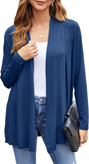 Bluetime Women Casual Lightweight Open Front Cardigans Soft Draped Long Sleeve Cardigans Dusters