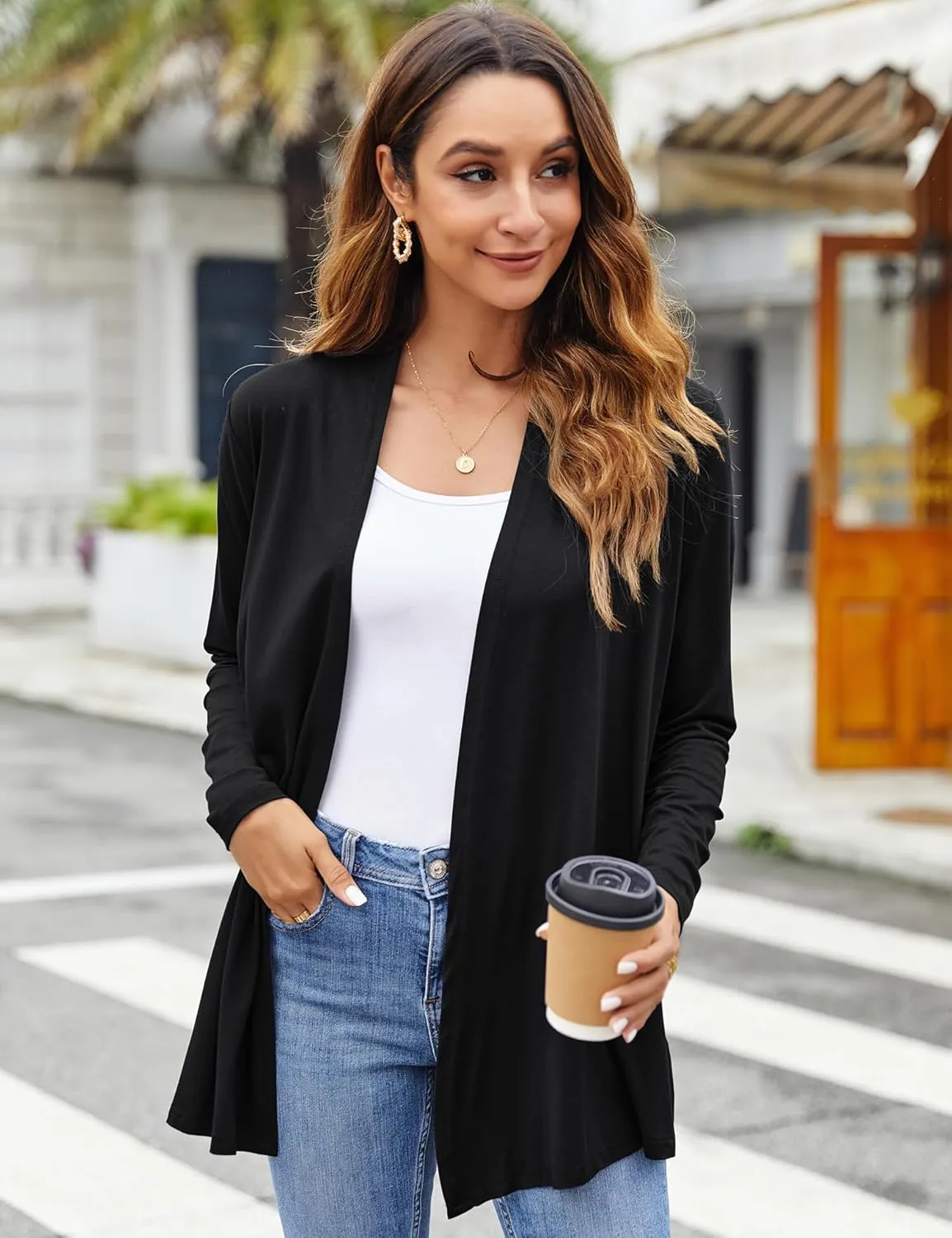 Bluetime Women Casual Lightweight Open Front Cardigans Soft Draped Long Sleeve Cardigans Dusters