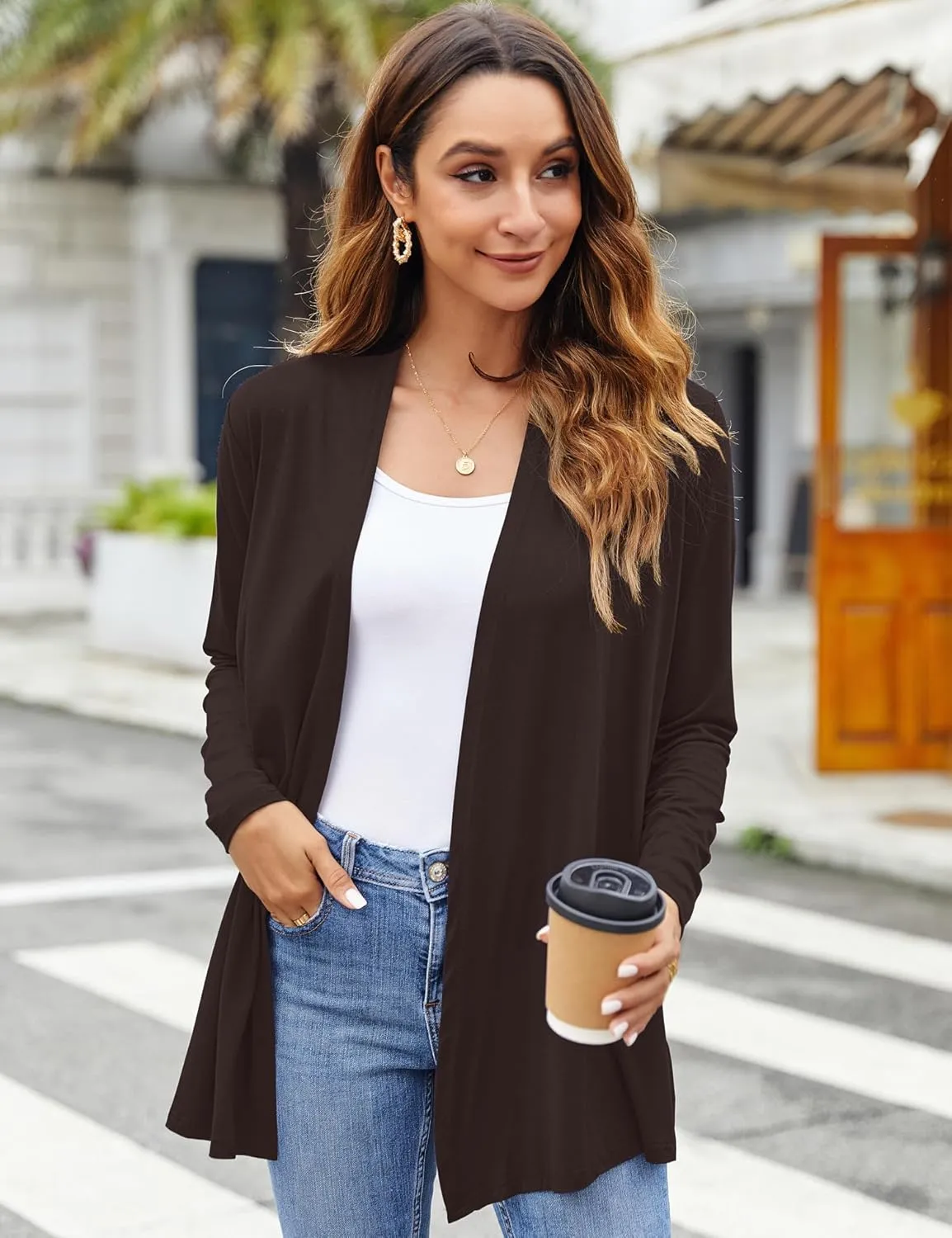 Bluetime Women Casual Lightweight Open Front Cardigans Soft Draped Long Sleeve Cardigans Dusters