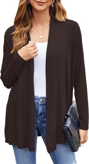Bluetime Women Casual Lightweight Open Front Cardigans Soft Draped Long Sleeve Cardigans Dusters