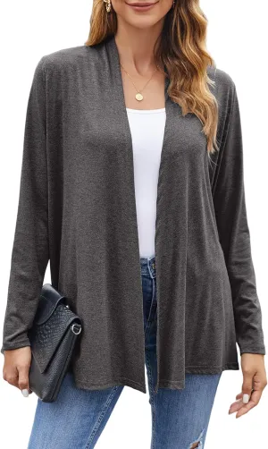 Bluetime Women Casual Lightweight Open Front Cardigans Soft Draped Long Sleeve Cardigans Dusters