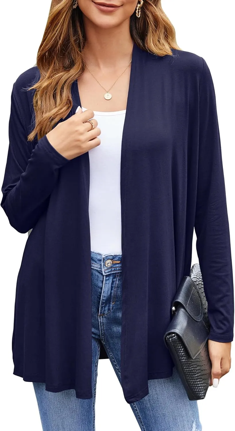 Bluetime Women Casual Lightweight Open Front Cardigans Soft Draped Long Sleeve Cardigans Dusters