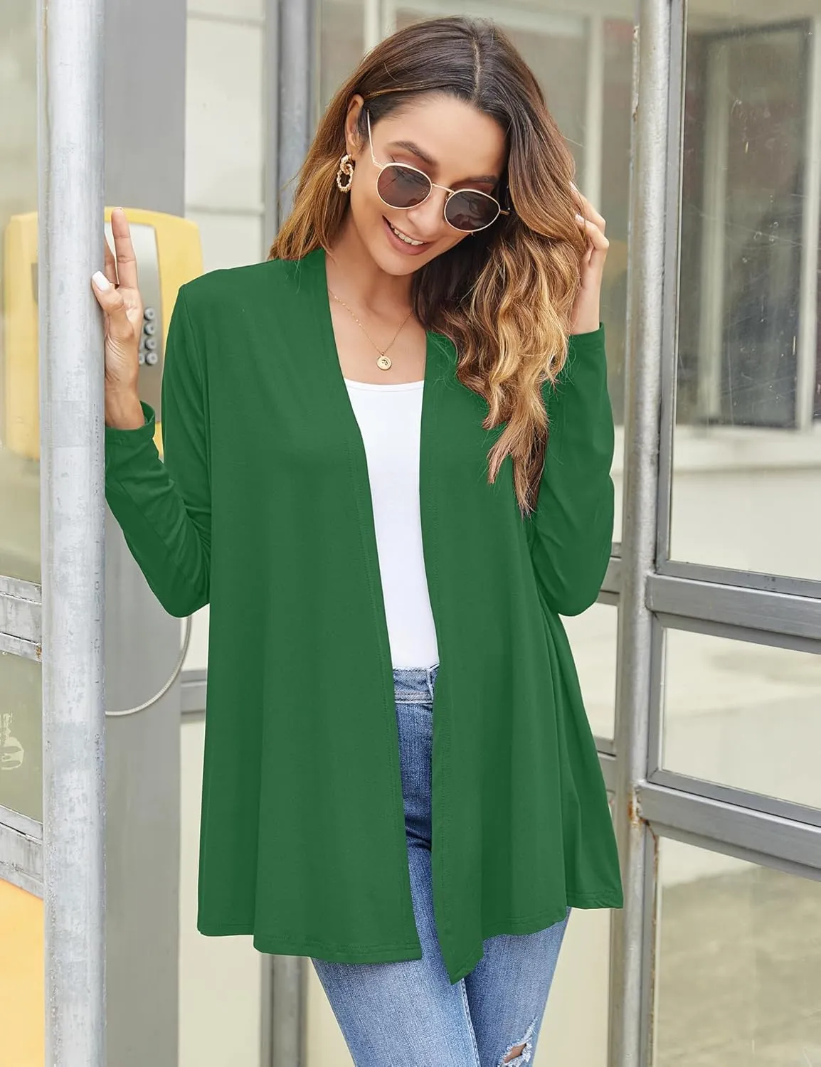 Bluetime Women Casual Lightweight Open Front Cardigans Soft Draped Long Sleeve Cardigans Dusters