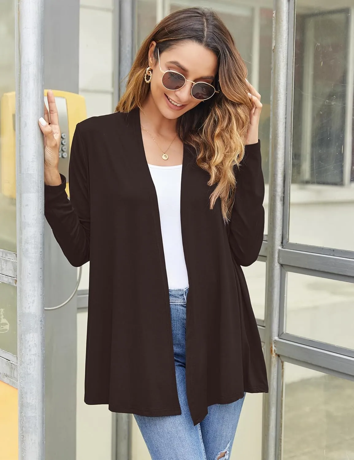 Bluetime Women Casual Lightweight Open Front Cardigans Soft Draped Long Sleeve Cardigans Dusters
