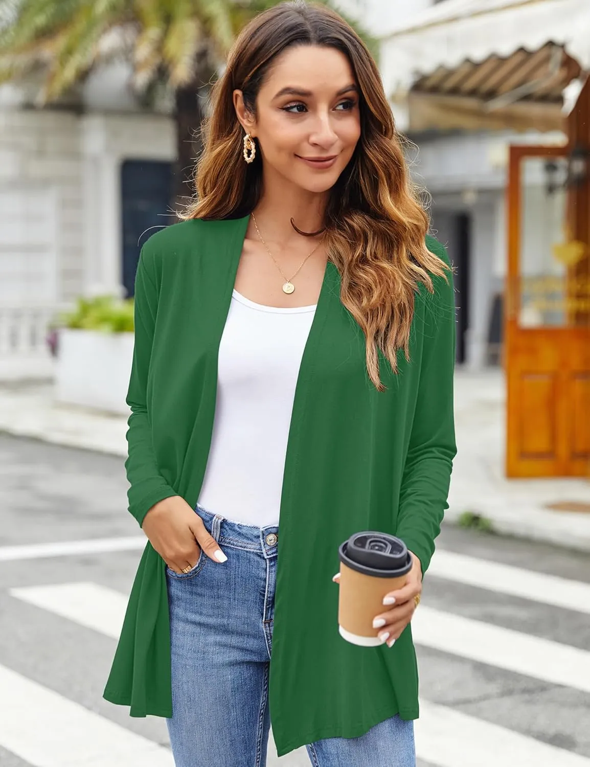 Bluetime Women Casual Lightweight Open Front Cardigans Soft Draped Long Sleeve Cardigans Dusters