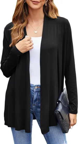 Bluetime Women Casual Lightweight Open Front Cardigans Soft Draped Long Sleeve Cardigans Dusters