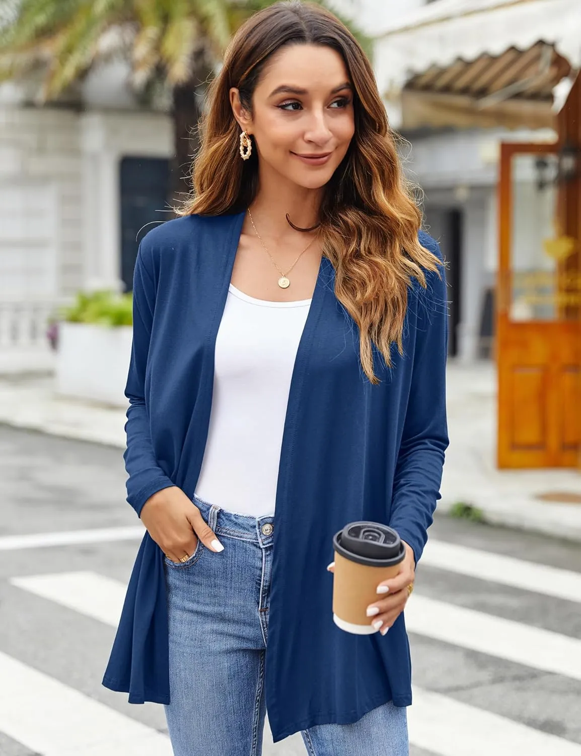 Bluetime Women Casual Lightweight Open Front Cardigans Soft Draped Long Sleeve Cardigans Dusters