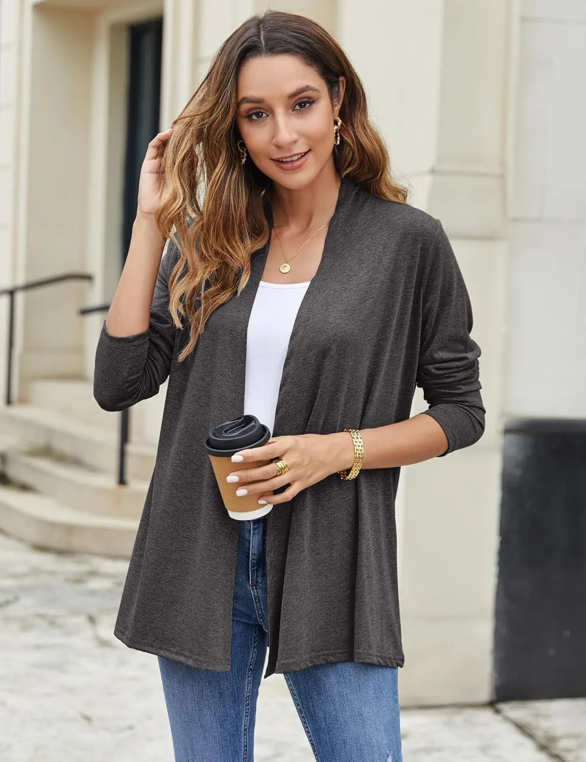 Bluetime Women Casual Lightweight Open Front Cardigans Soft Draped Long Sleeve Cardigans Dusters