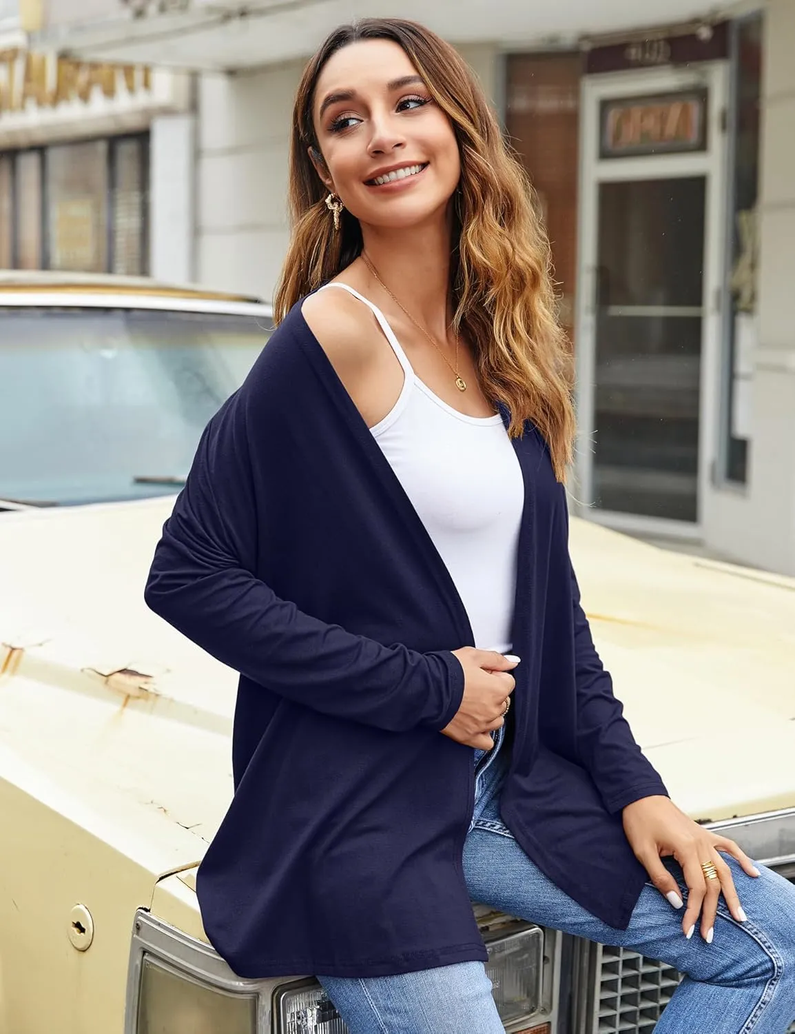 Bluetime Women Casual Lightweight Open Front Cardigans Soft Draped Long Sleeve Cardigans Dusters