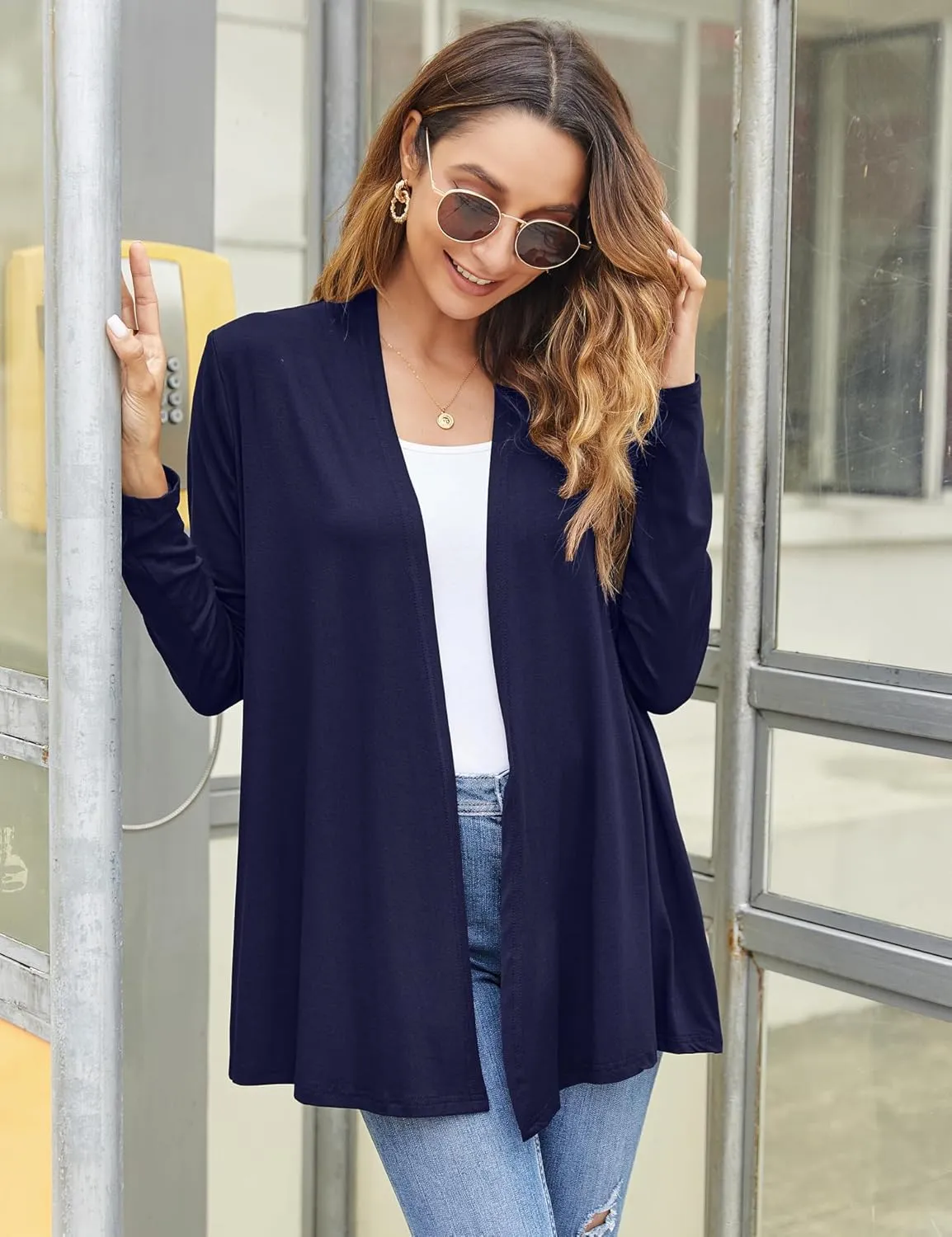 Bluetime Women Casual Lightweight Open Front Cardigans Soft Draped Long Sleeve Cardigans Dusters