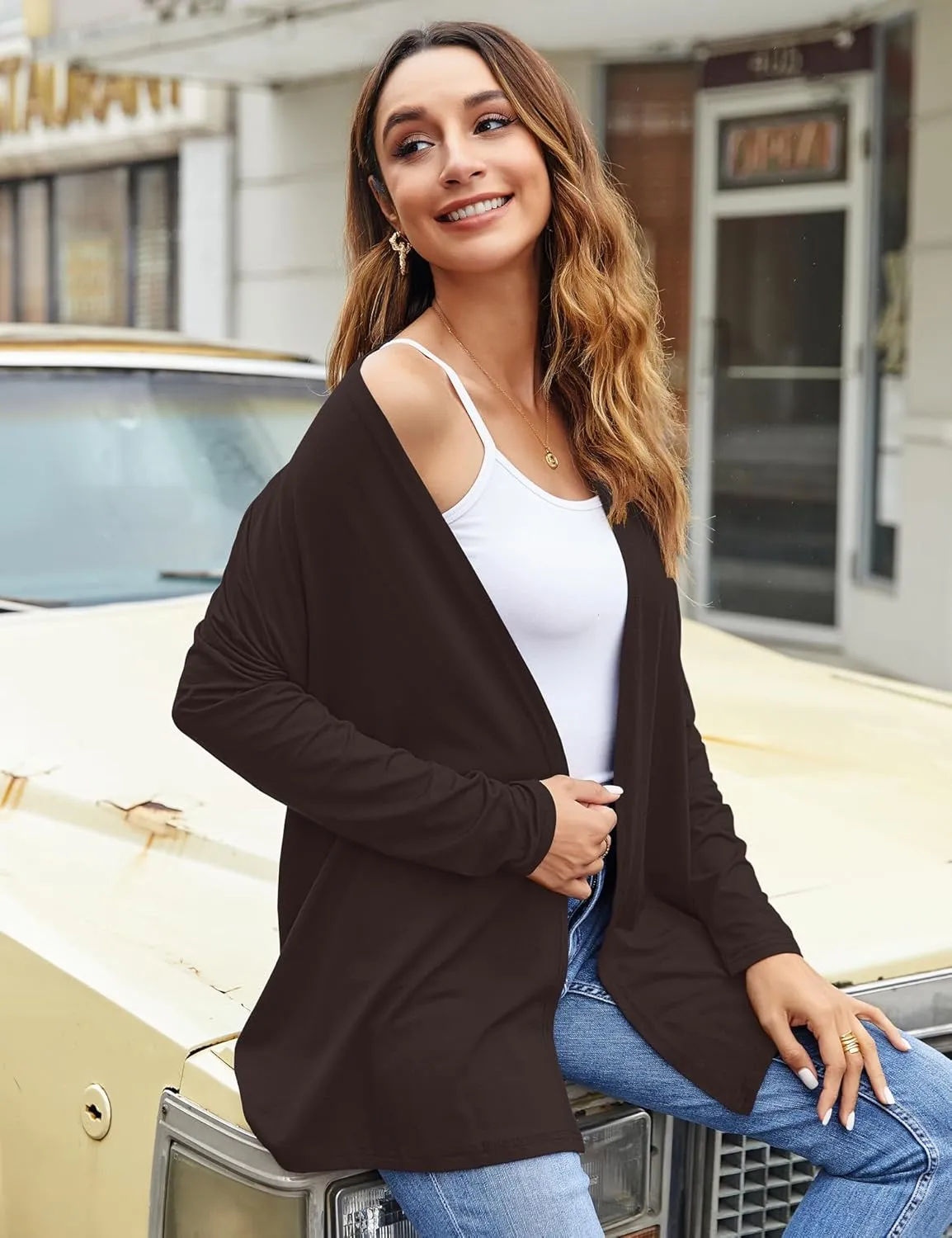 Bluetime Women Casual Lightweight Open Front Cardigans Soft Draped Long Sleeve Cardigans Dusters