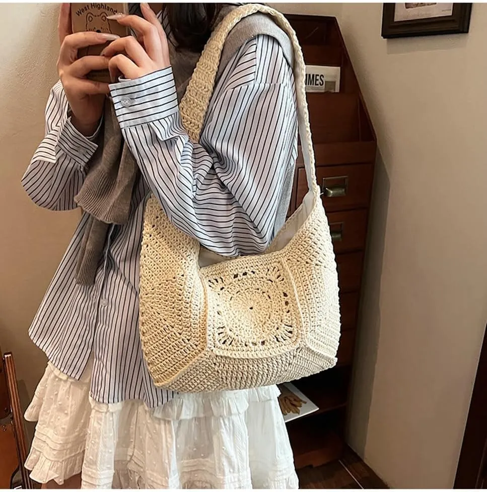 Bohemia Beach Bag for Women Trendy Crossbody Purse Shoulder Tote Bag Macrame Summer Travel Beach Bag Top-handle Hobo Bags