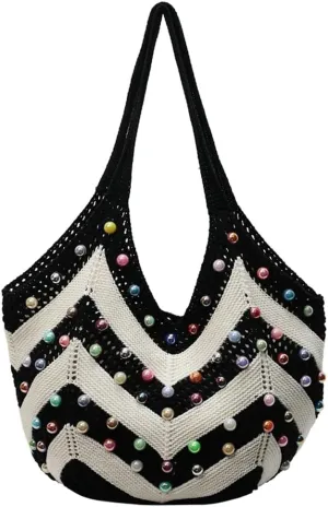 Bohemia Beach Bag Women Macrame Shoulder Tote Bags Crossbody Purse Pearl Travel Summer Knitted Handbag Hobo Bags 2025