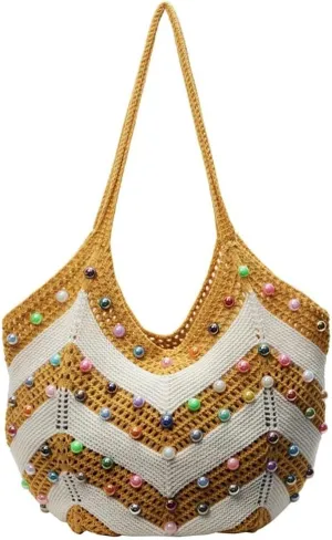 Bohemia Beach Bag Women Macrame Shoulder Tote Bags Crossbody Purse Pearl Travel Summer Knitted Handbag Hobo Bags 2025