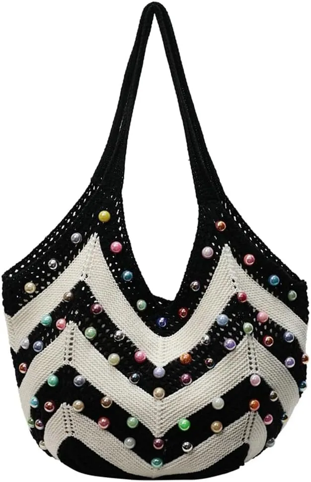 Bohemia Beach Bag Women Macrame Shoulder Tote Bags Crossbody Purse Pearl Travel Summer Knitted Handbag Hobo Bags 2025