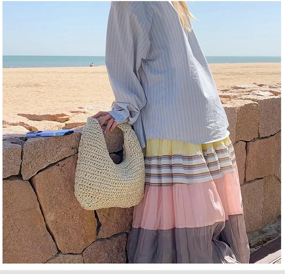 Bohemia Straw Beach Bag for Women Macrame Shoulder Tote Bag Crossbody Purse Travel Beach Bag Summer Top-handle Hobo Bags