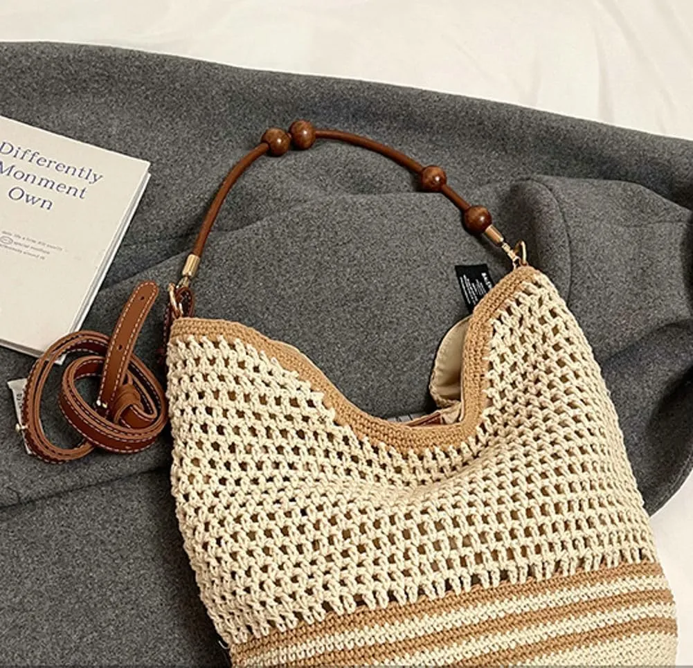 Bohemia Straw Beach Bag Women Macrame Shoulder Crossbody Purse Travel Beach Tote Bag Summer Top-handle Hobo Bags 2025