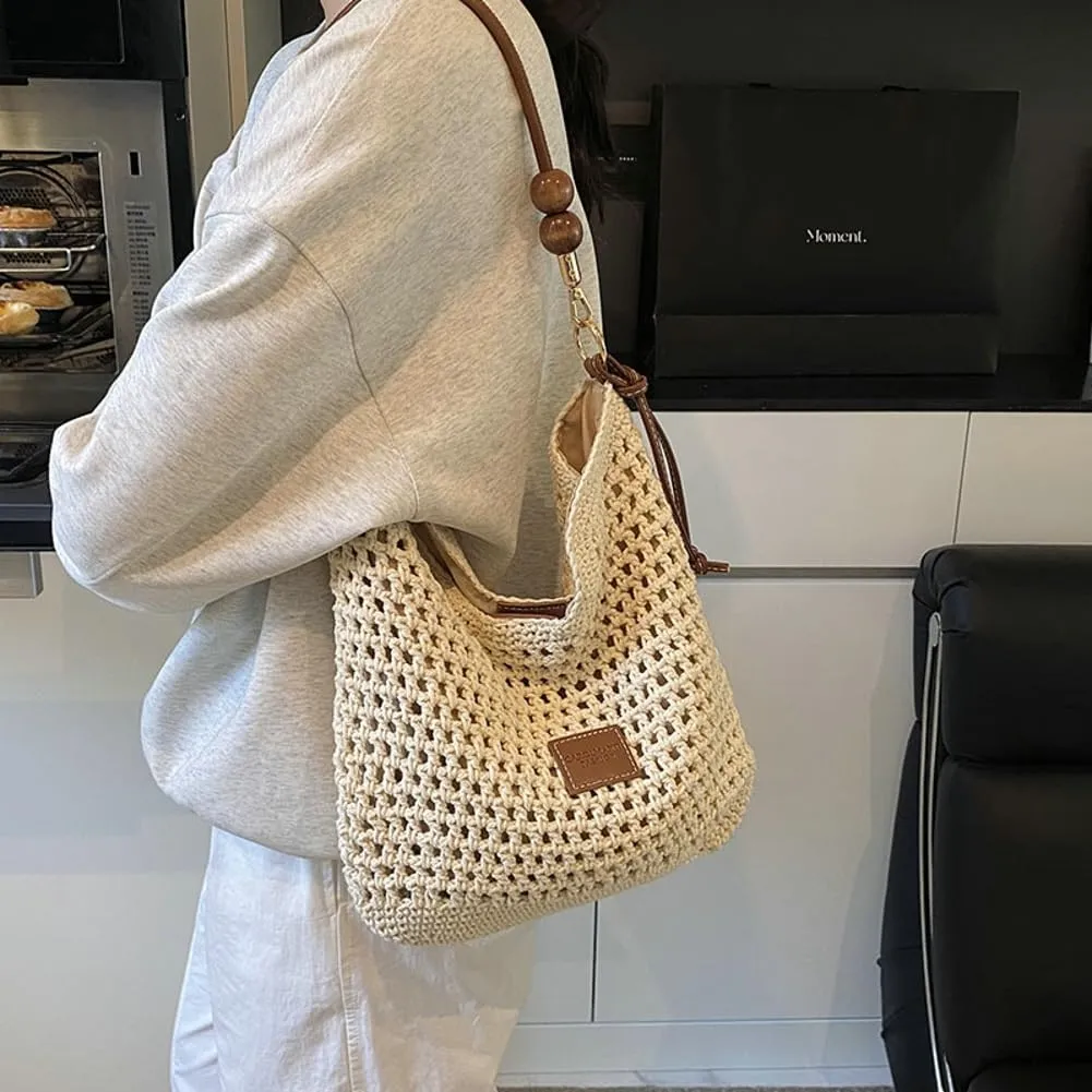 Bohemia Straw Beach Bag Women Macrame Shoulder Crossbody Purse Travel Beach Tote Bag Summer Top-handle Hobo Bags 2025